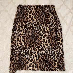 100% Silk Leopard Print Below the Knee Skirt